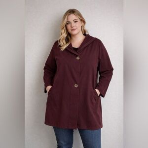 Boutique Burgundy Hooded Coat with Button Closure